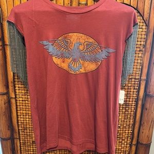 Womens Free People Phoenix tee with silver chain sleeves